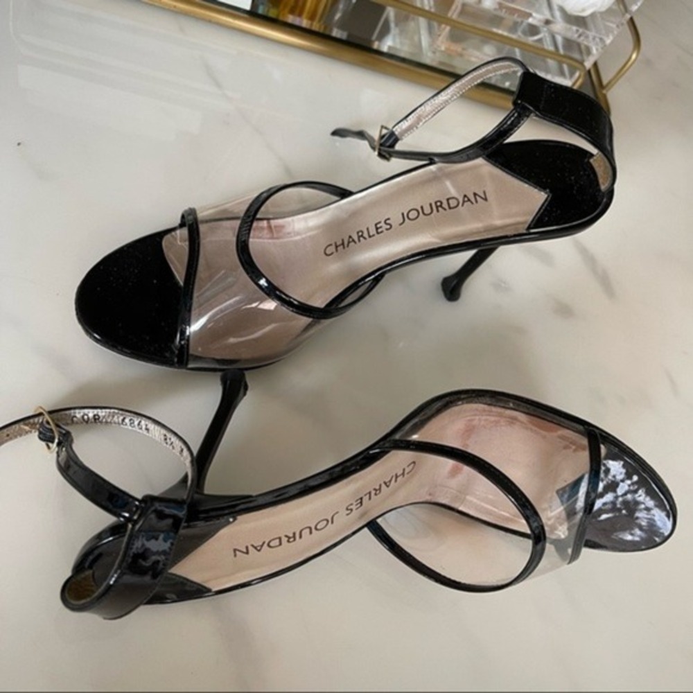Charles Jourdan Black Patent Leather/‎ clear high Size 8.5